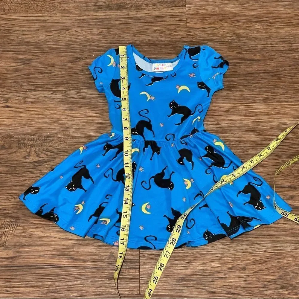 Dot Dot Smile Halloween Theme Twirl Short Sleeve Dress Blue Black 12-24 mos & 2T